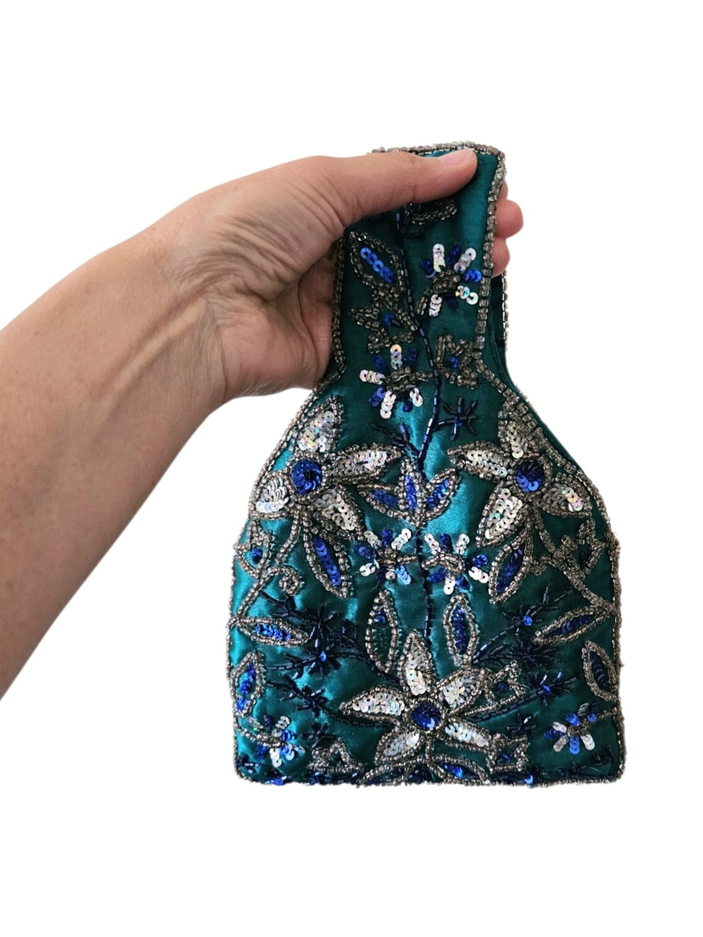 Vintage Embellished Teal Satin Evening Wristlet